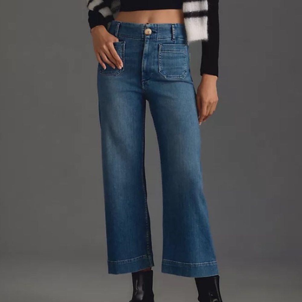 Pilcro and the Letterpress Wide-Leg Crop Jeans — Medium Blue